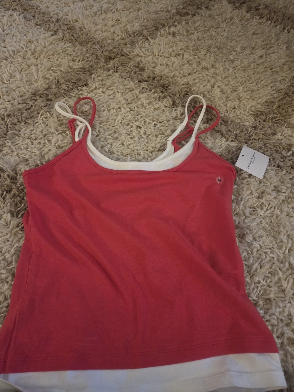American Eagle Outfitters red Double-Layer Tank with White Trim